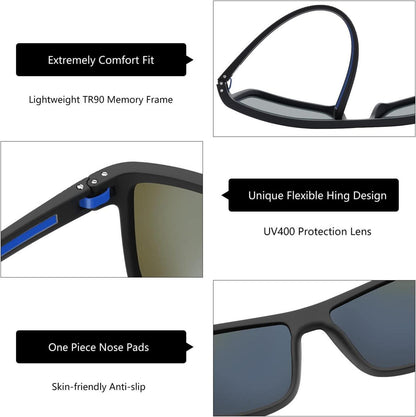 ZENOTTIC Polarisierte Sonnenbrille Herren TR90 Rahmen UV400 Schutz Schwarz Blau