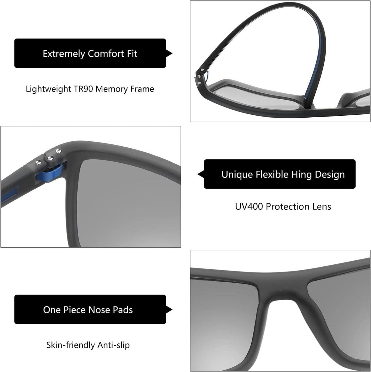 Polarisierte Sonnenbrille Herren TR90 Rahmen UV400 Schutz Grau/Silber
