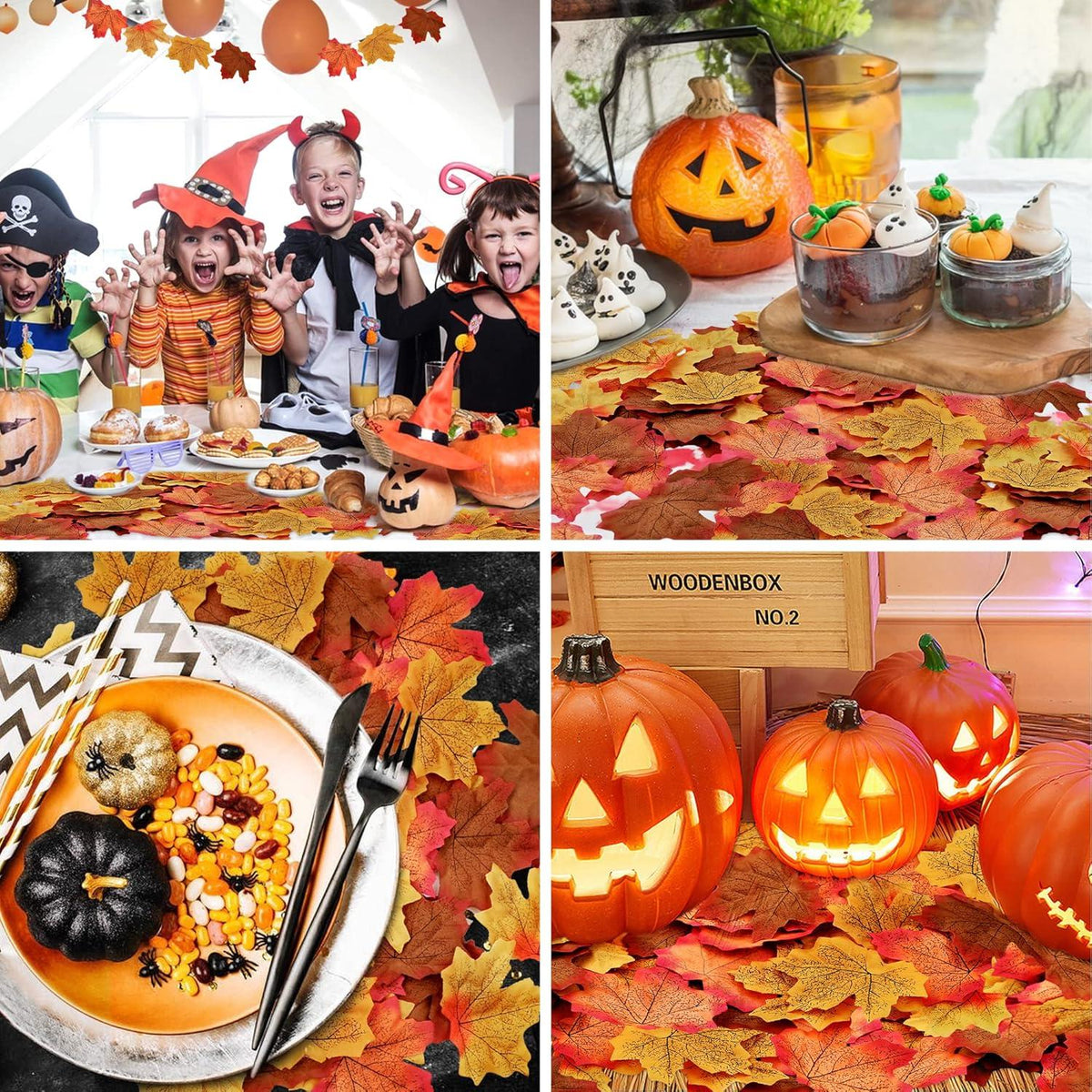 200 Künstliche Ahornblätter Herbst Deko Blätter 4 Farben 7 * 8,5 cm