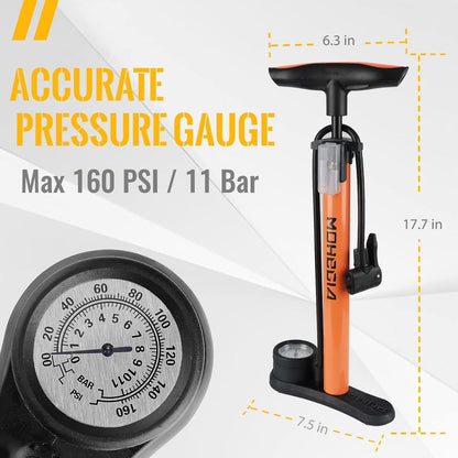 MOHEGIA Fahrradpumpe 160 PSI Hochdruck Standluftpumpe für Ventile Presta