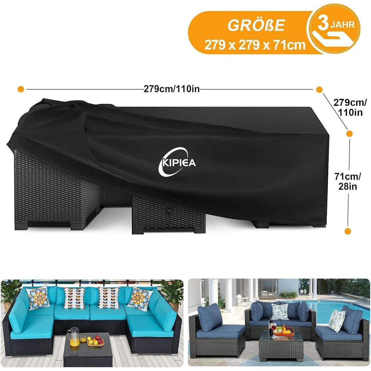 Gartenmöbel Abdeckung Wasserdicht 280x280x71cm
