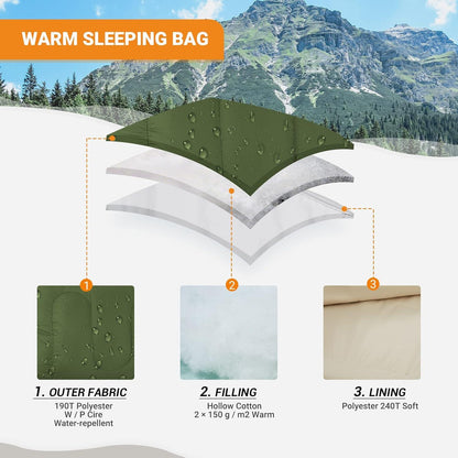 KingCamp Mumienschlafsack für Kinder und Erwachsene, warm, tragbar