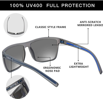 ZENOTTIC Polarisierte Sonnenbrille Herren TR90 Rahmen UV400 Schutz Quadrat C03