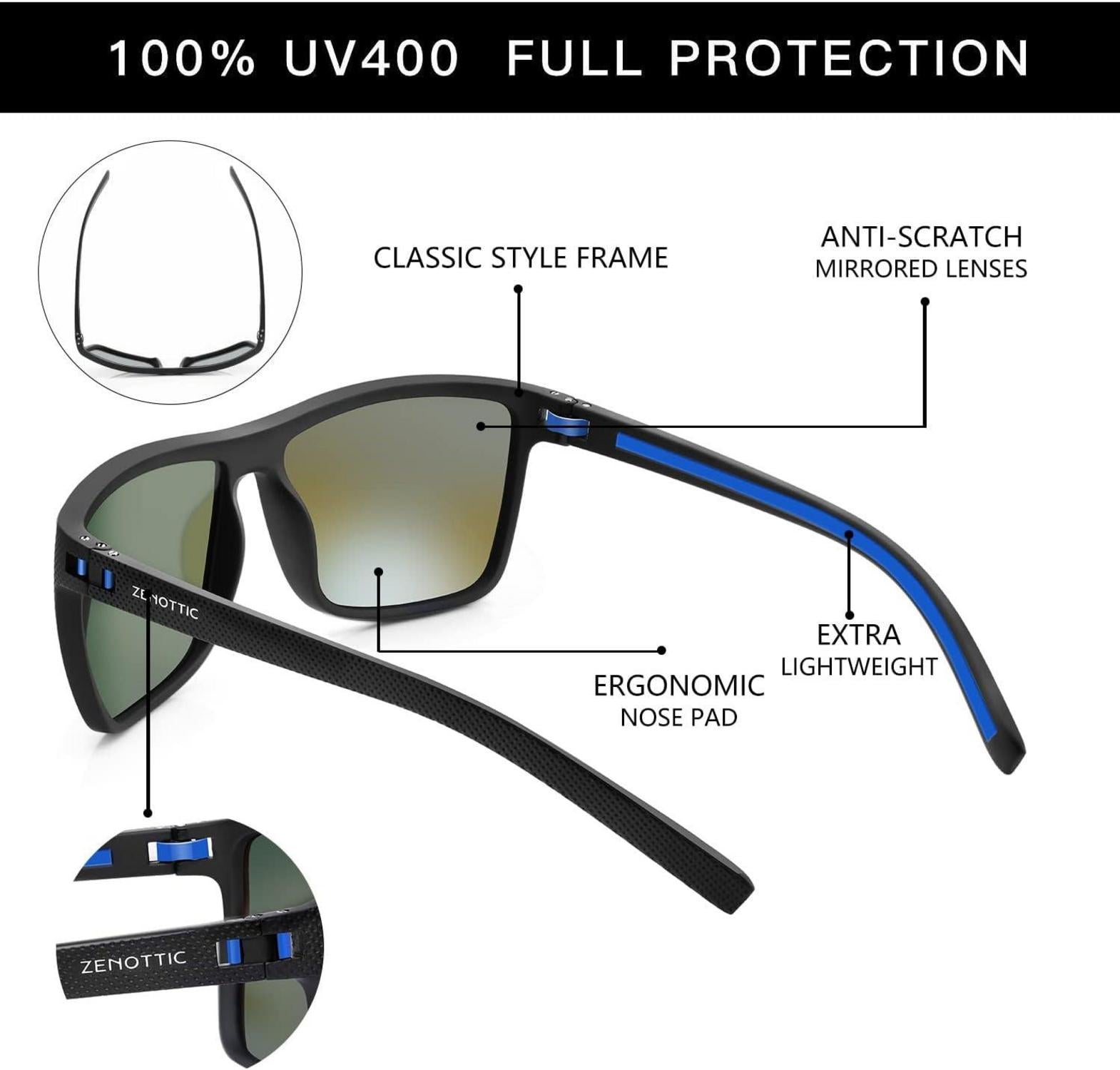 Polarisierte TR90 Sonnenbrille Herren UV400 Quadrat C13 Schwarz Blau