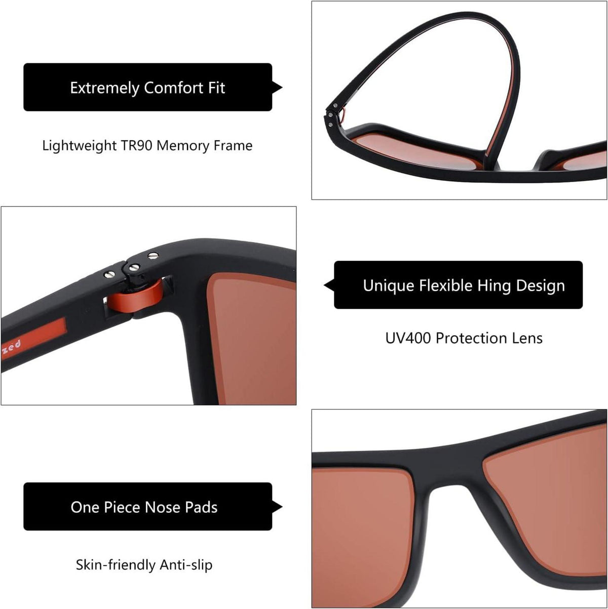 Polarisierte Herren Sonnenbrille TR90 Rahmen UV400 Schutz Schwarz/Orange