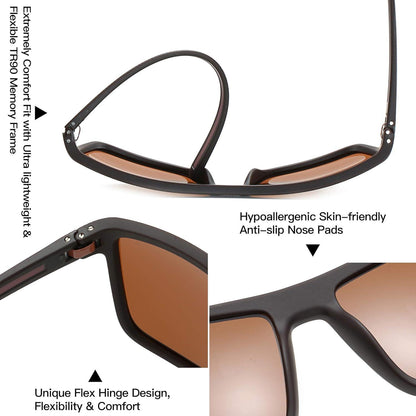 Polarisierte TR90 Sonnenbrille UV400 Schutz Quadrat C01 Schwarz/Braun