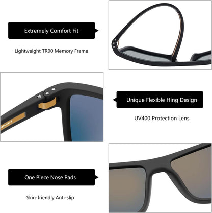 Polarisierte Sonnenbrille Herren TR90 Rahmen UV400 Schutz Schwarzer Rahmen/Gold Linse