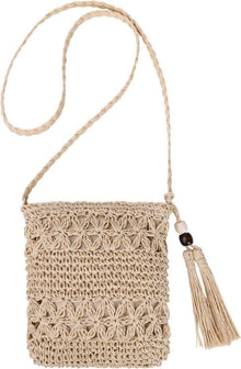 Strohtasche Damen Stroh Umhängetasche Strandtasche Quaste Crossbody