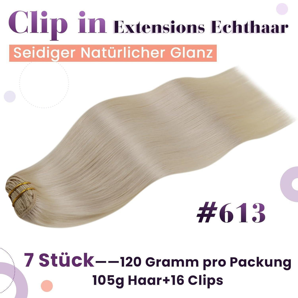 Echthaar Clip-in Extensions Blond #613 – 50cm, 105g