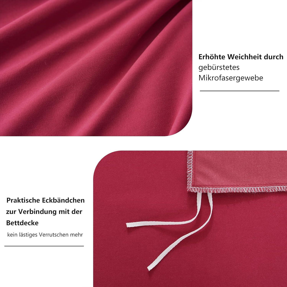 Bettwäsche 155x220 2teilig Rot - Mikrofaser Reißverschluss Weich