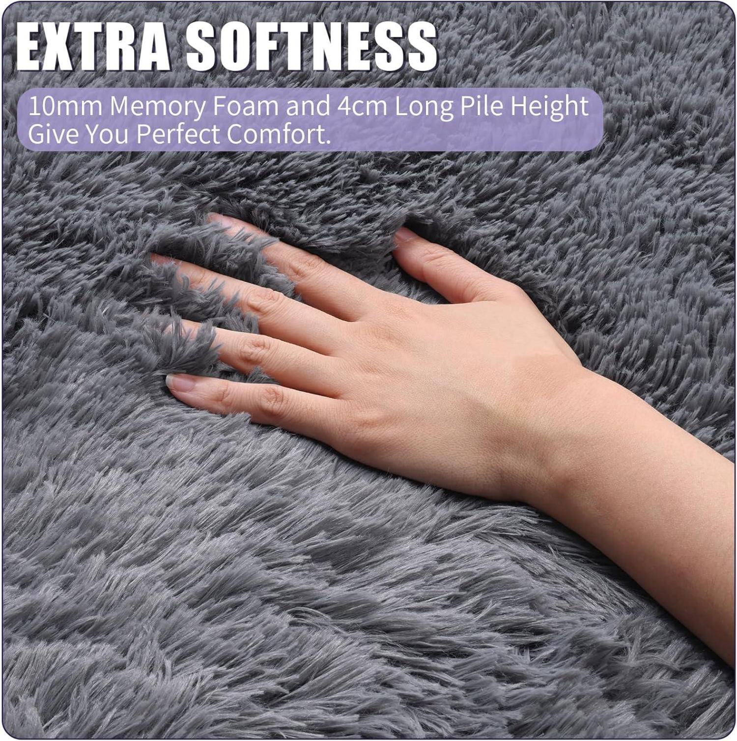 Enyhom Shaggy Teppich 80x160 cm Grau - Weicher Hochflor