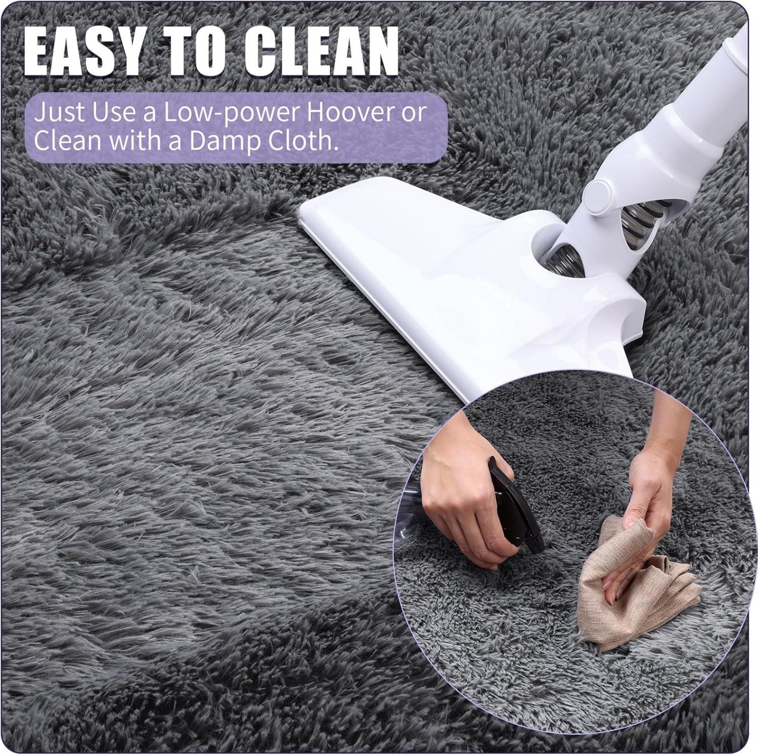 Shaggy Teppich 80x160 cm Hochflor Weich Grau waschbar
