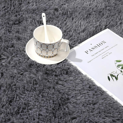Enyhom Shaggy Teppich 80x160 cm Hochflor Grau