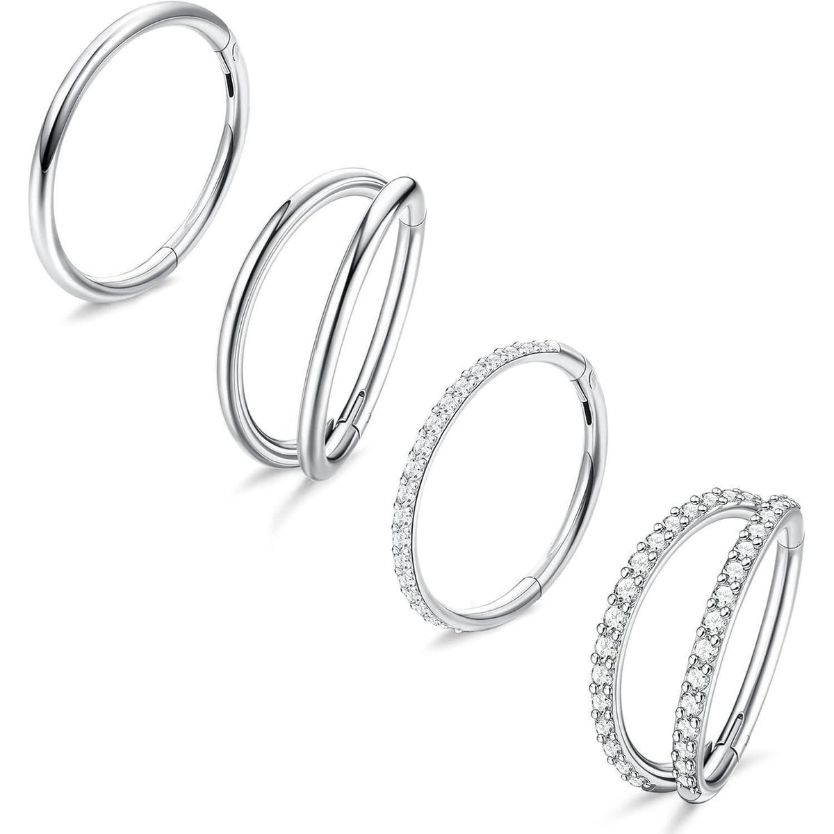 4er Set Nasenringe aus Chirurgenstahl, Silber/Gold, 8mm/10mm, 18G