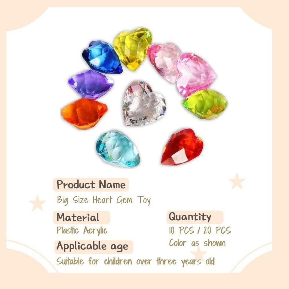 NLR Herz Acryl Edelstein Spielzeug 20 Stück 4cm Kinder