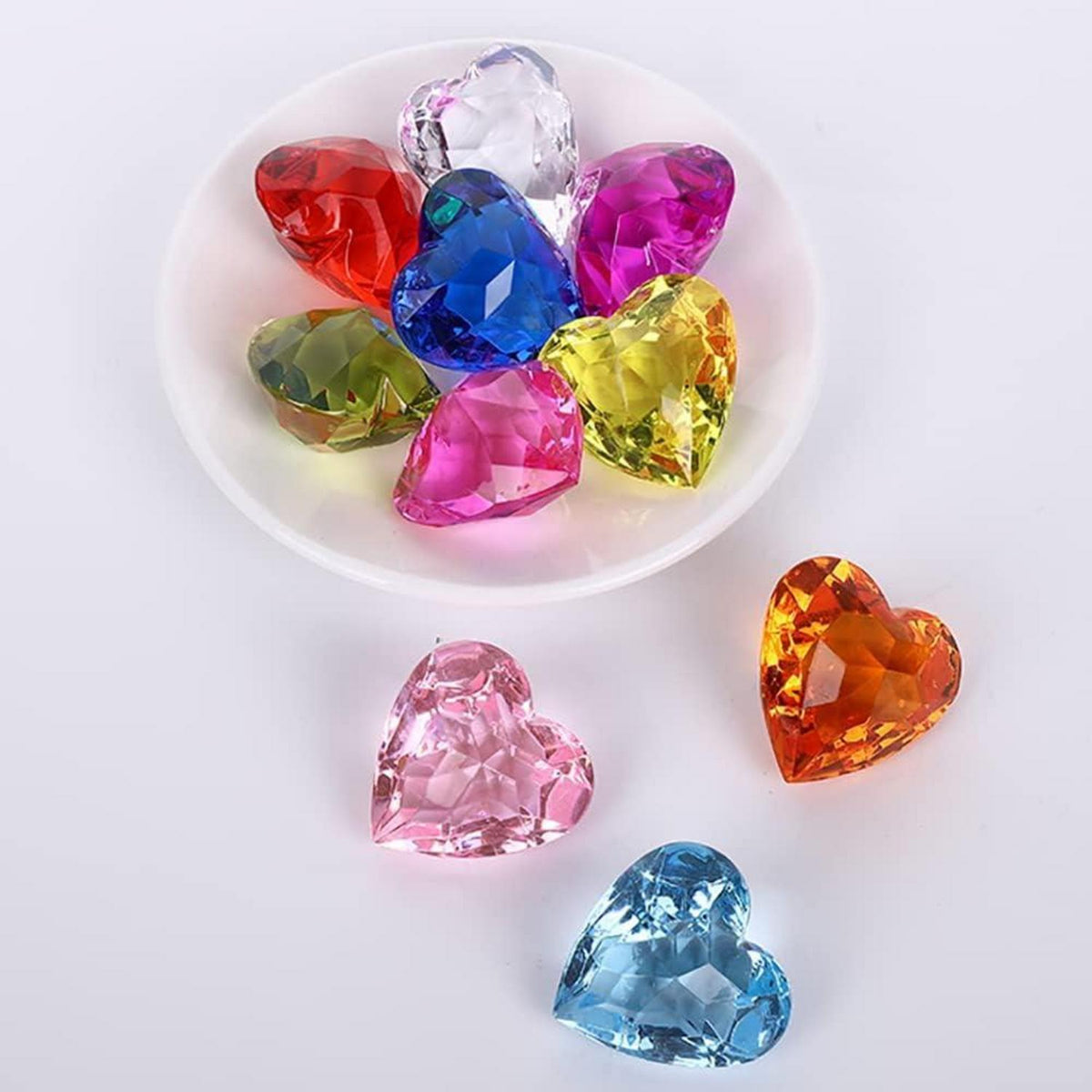 NLR Große Acryl Edelstein Spielzeug 20 Stück Herzform 4cm für Kinder Schatzsuche Ostern Partygeschenk