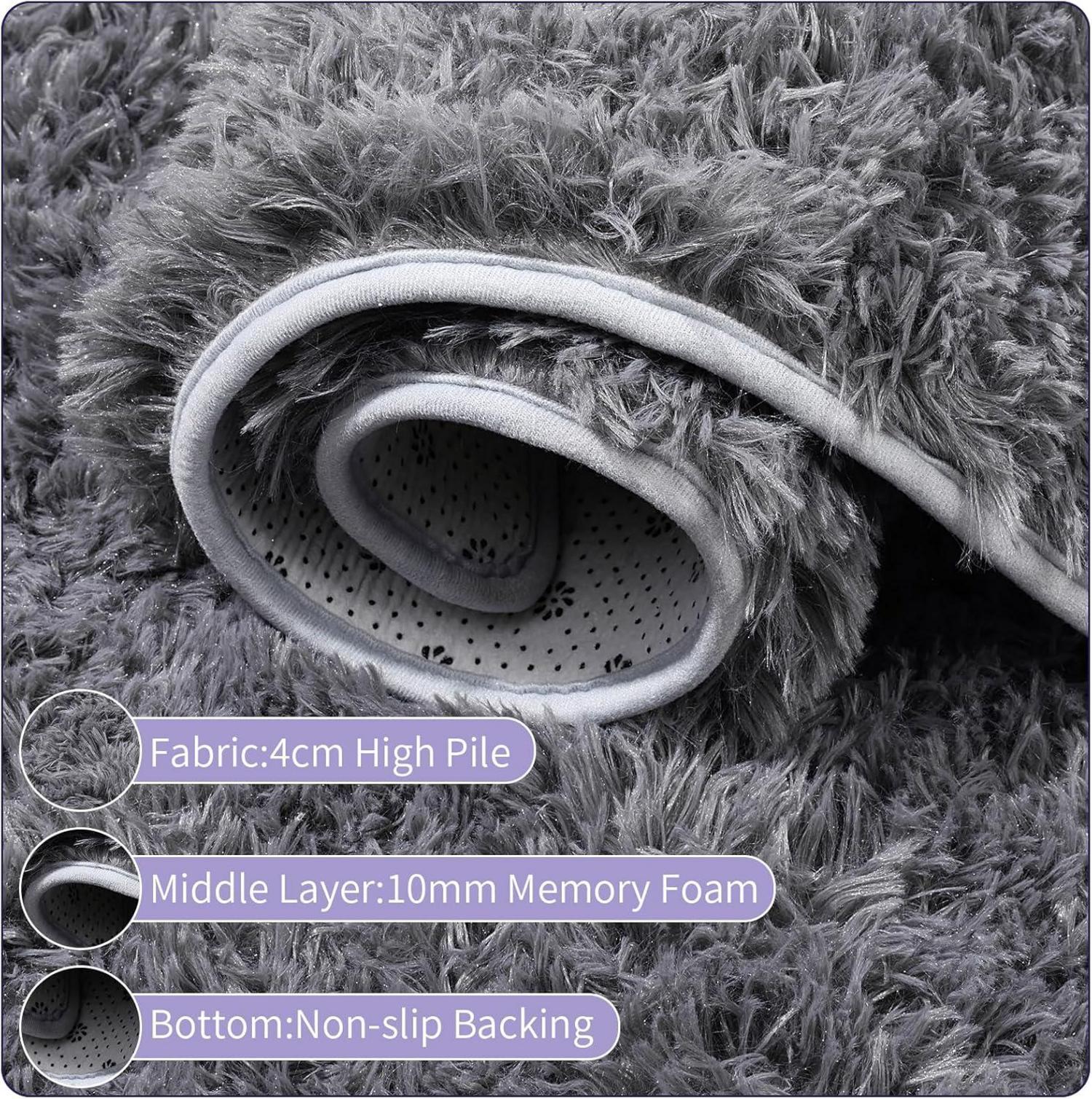 Indoor Weich Shaggy Teppich 120x160 cm Hochflor Grau Muster