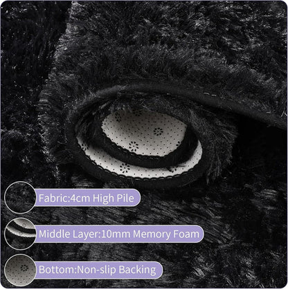 Shaggy Teppich 80x160cm Schwarz Luxus Hochflor Wohnzimmer Schlafzimmer