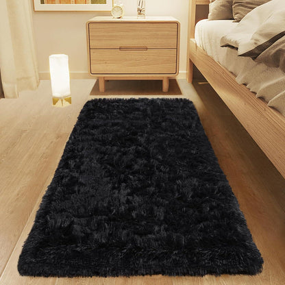 Enyhom Shaggy Teppich 80x160 cm Schwarz Hochflor Teppich Sofa Wohnzimmer
