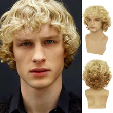 Blonde Synthetikperücke mit Pony für Herren, kurz, wellig