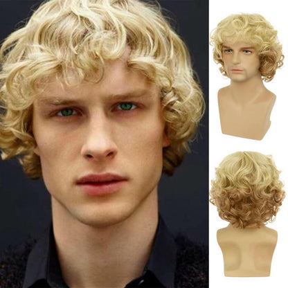 Blonde Synthetikperücke mit Pony für Herren, kurz, wellig