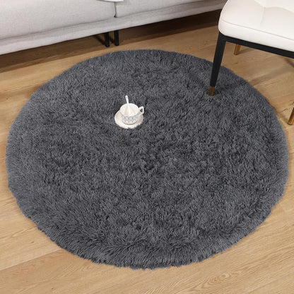 Runder Hochflor Fluffy Teppich 120 cm Grau - Weicher Plüsch