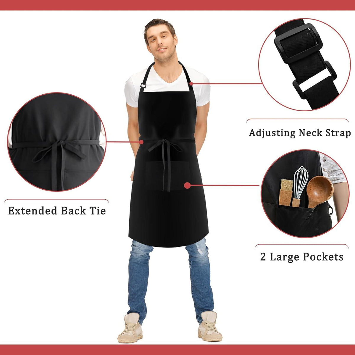 FunChaos Schwarze Übergröße Kochschürze 2 Stück 100% Polyester Unisex mit Taschen