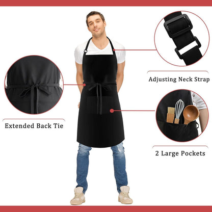 FunChaos Schwarze Übergröße Kochschürze 2 Stück 100% Polyester Unisex mit Taschen