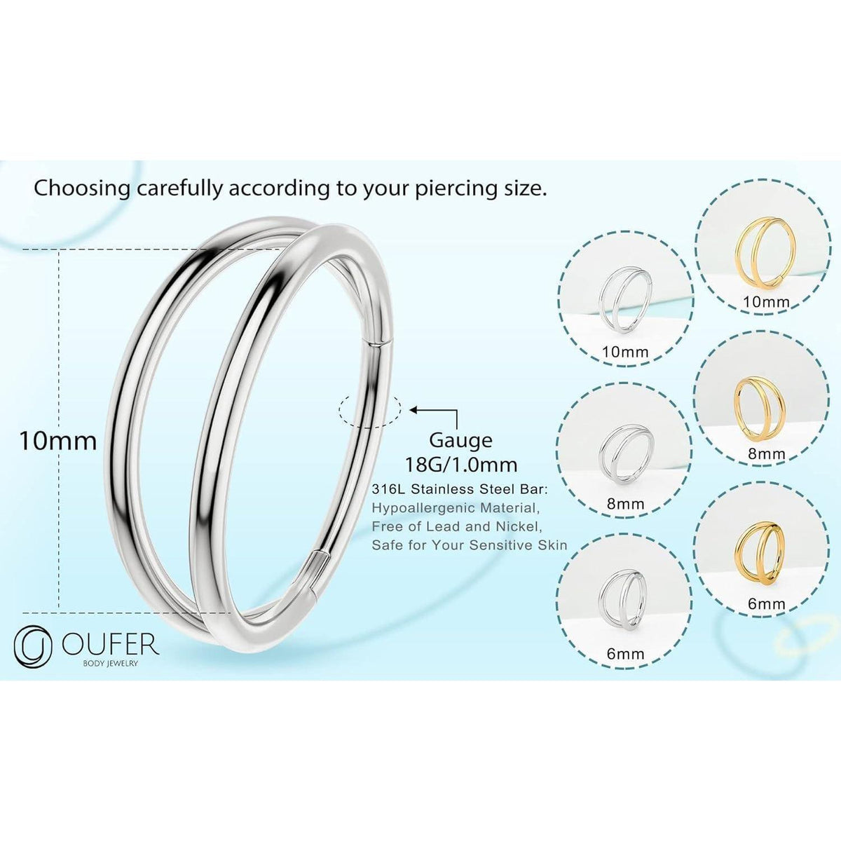 Chirurgenstahl Nasenring Helix Hoop 18G 1.0mm 10mm Silber