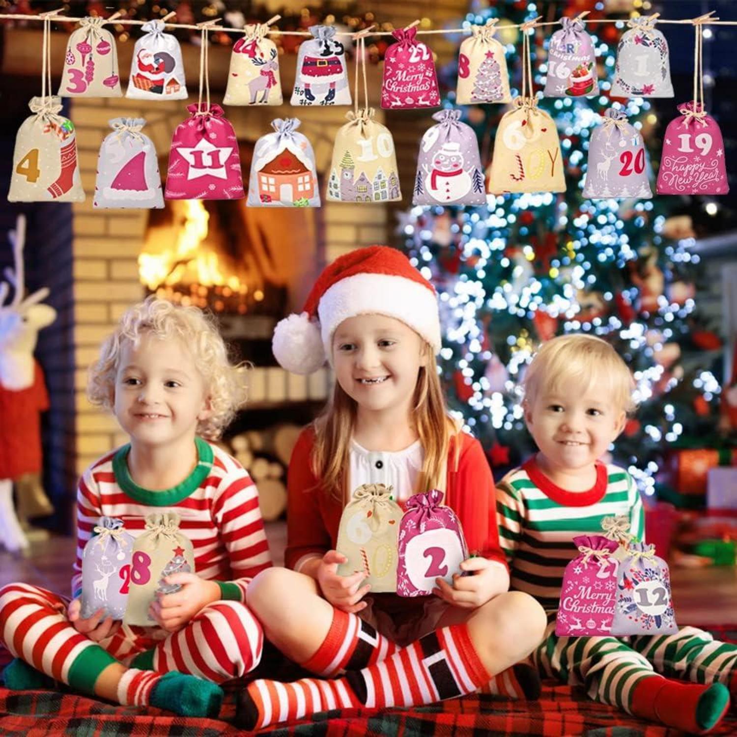 Adventskalender Kinder DIY Basteln 24 Stofftüten Weihnachten Säckchen