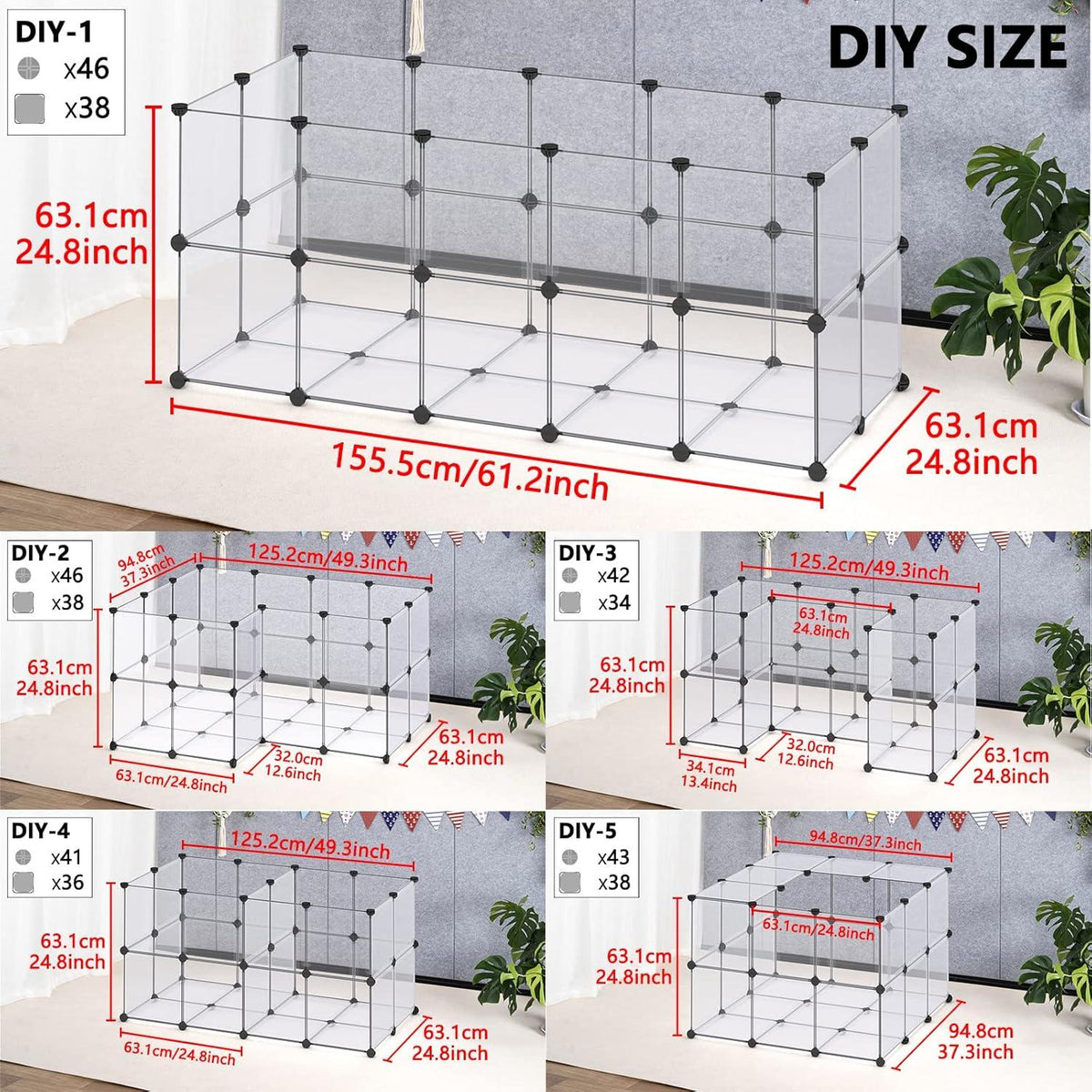 DINMO Meerschweinchengehege Kaninchenlaufstall Frettchen Igel DIY 155x63x63 cm