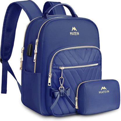 Mini Damen Rucksack in Blau mit Anhänger Quaste und Diebstahlschutz