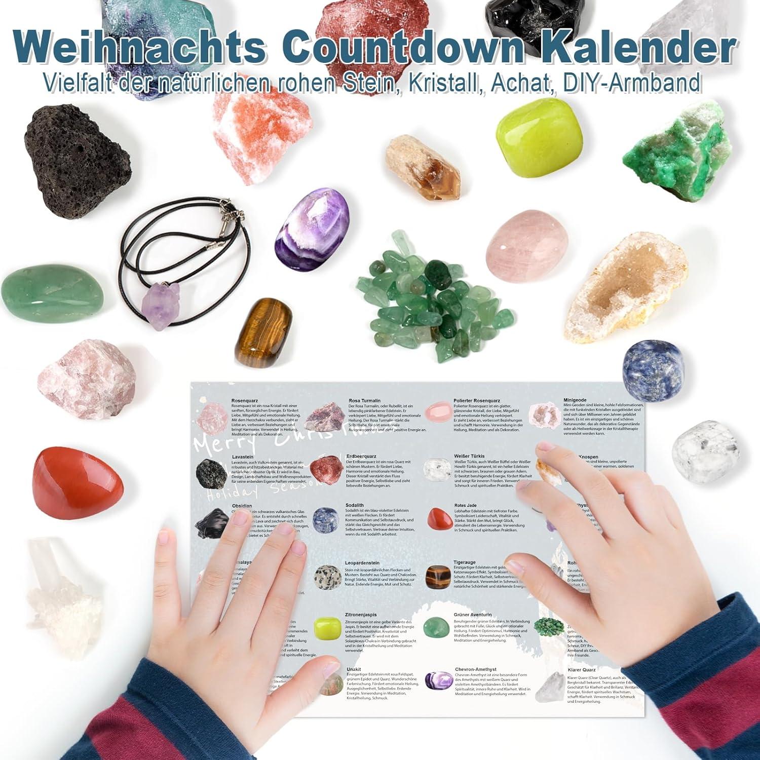 Adventskalender 2024 für Kinder Kristalle Überraschungen Edelsteine Jungen Mädchen