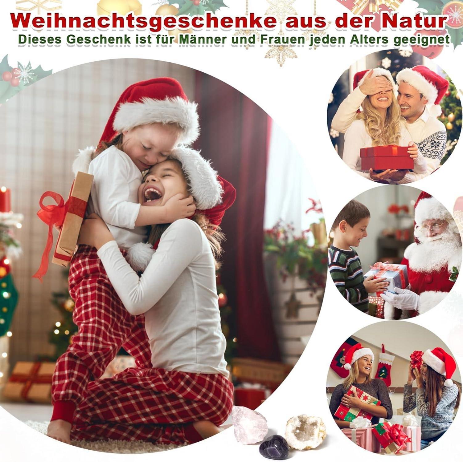 Adventskalender 2024 Kinder Kristalle 24 Tage Weihnachten Countdown, Natürlich