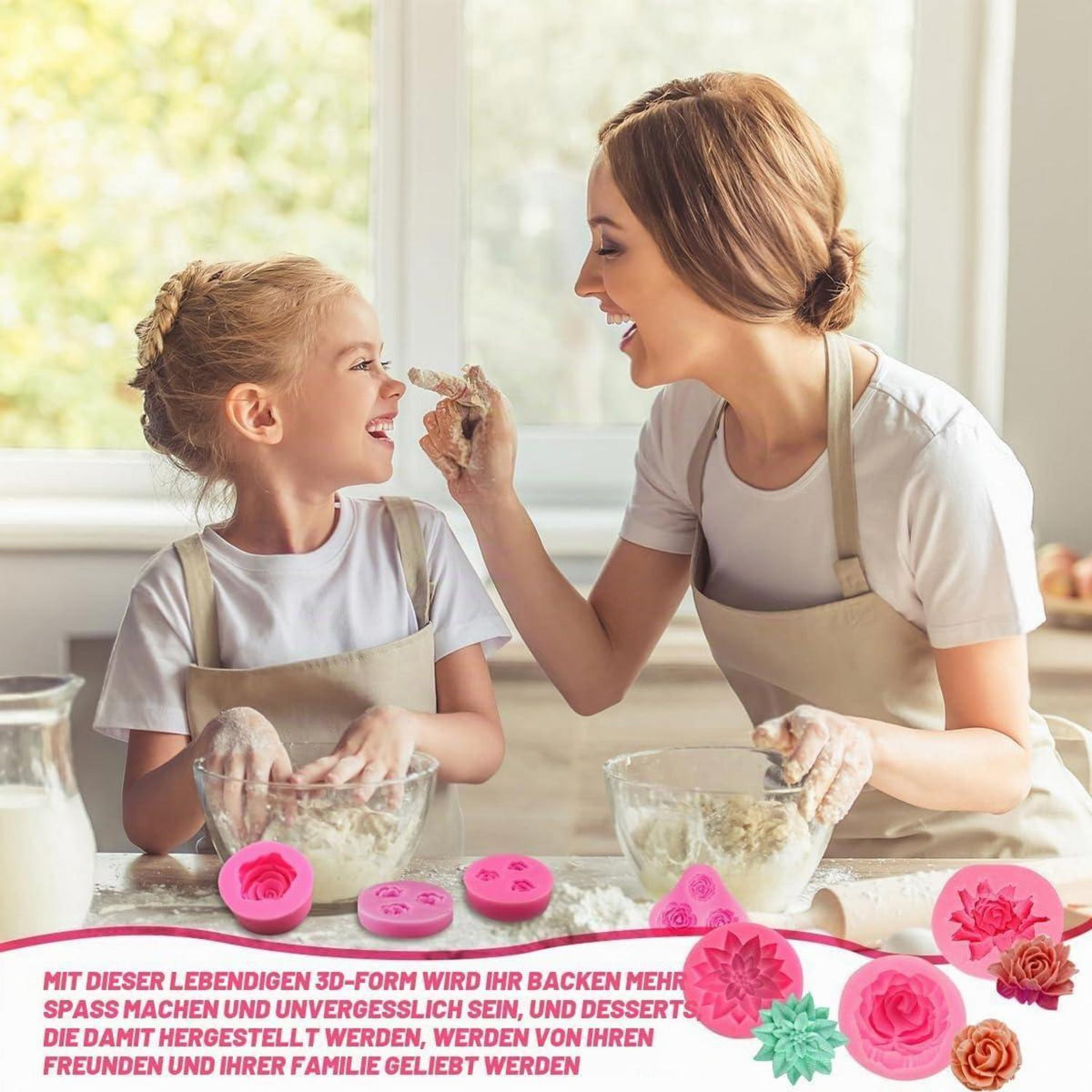 Rosen Fondant Silikon Formen Set – 7 Stück 3D Blumen für Kuchen