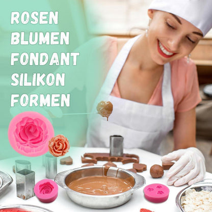 Rosen Fondant Silikon Formen Set – 7 Stück 3D Blumen für Kuchen