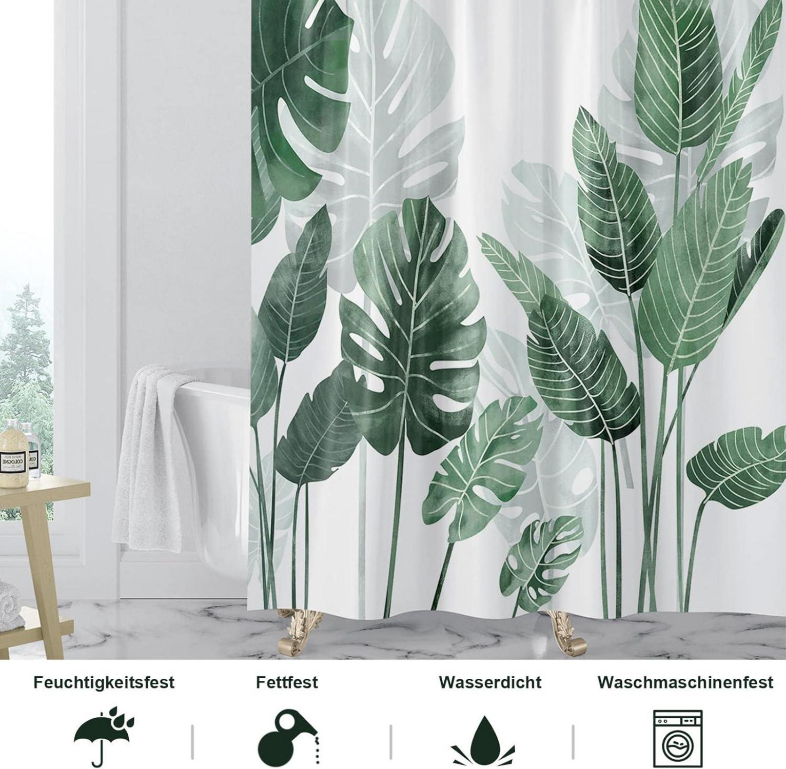 Duschvorhang 180x200 Anti-Schimmel grüne Blätter Wasserabweisend Polyester