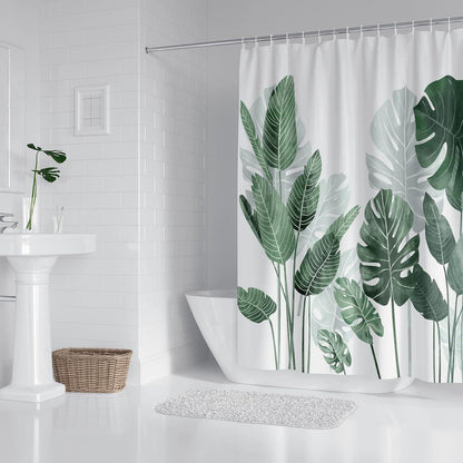 Duschvorhang 180x200 Anti-Schimmel grüne Blätter Wasserabweisend Polyester