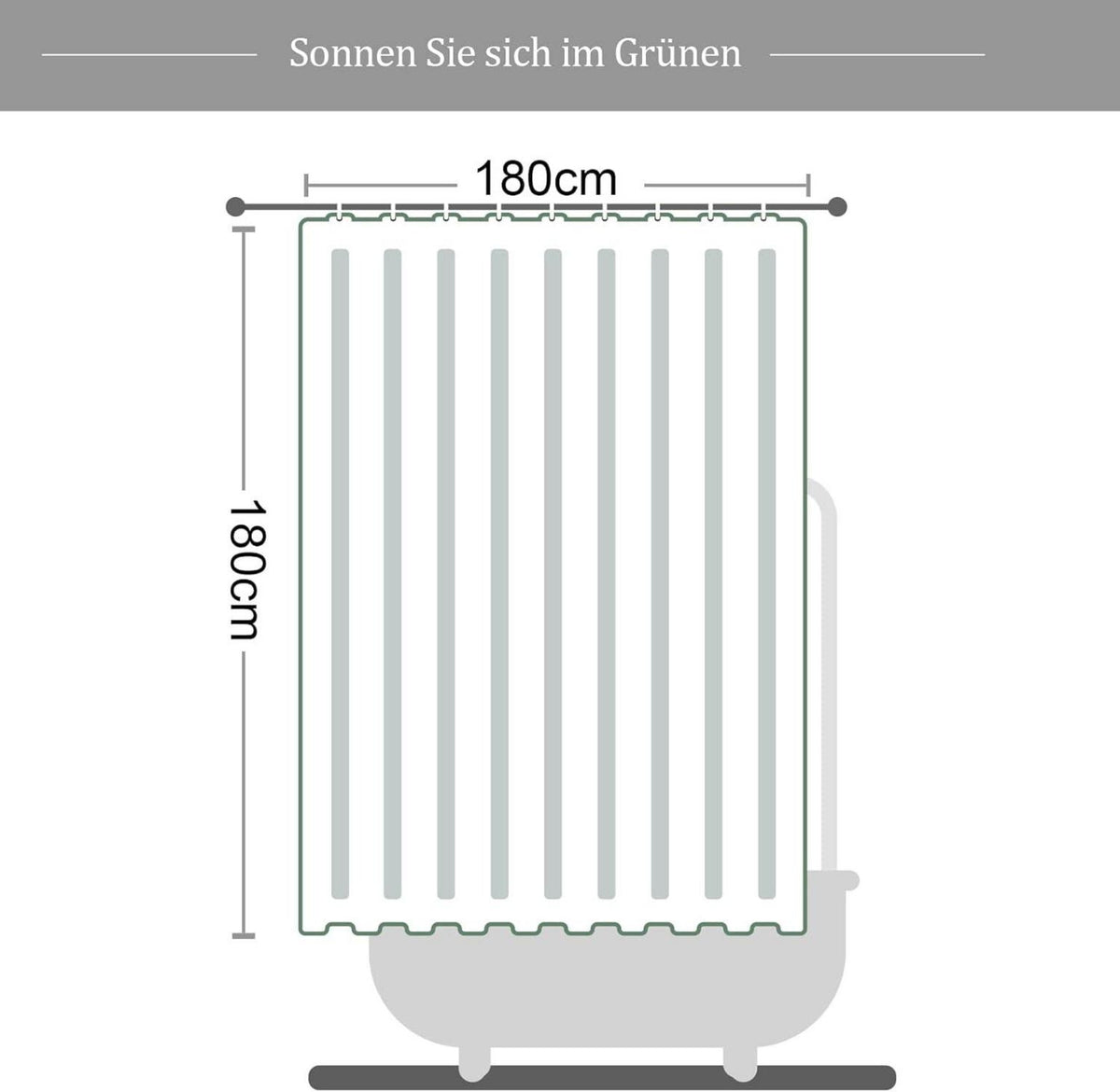 Badvorhang 180x180 grün Bananenblatt Anti-Schimmel Wasserabweisend 12 Haken