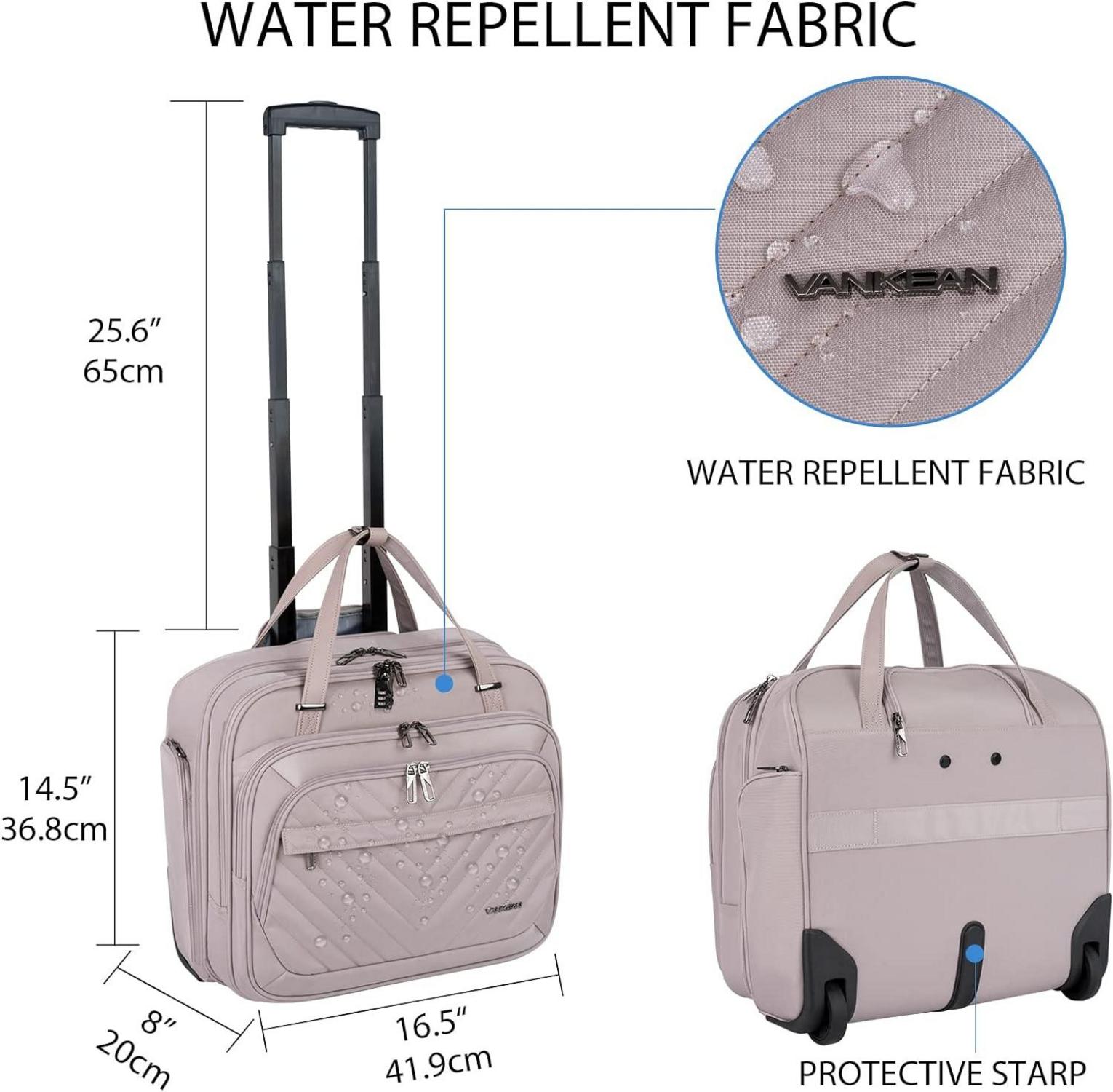 Rollende Laptoptasche für Frauen mit Rädern 15,6 Zoll Wasserabweisend RFID Taschen - Rosa