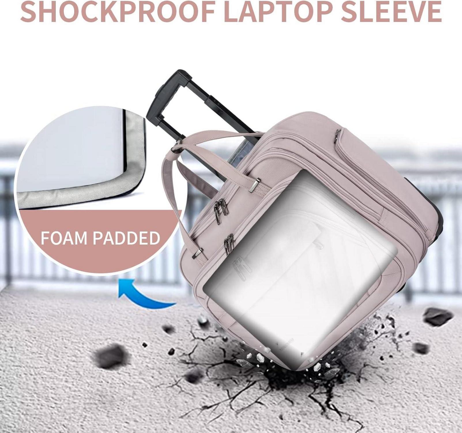 Rollende Laptoptasche mit Rädern 15,6 Zoll, RFID, Wasserabweisend, Rosa