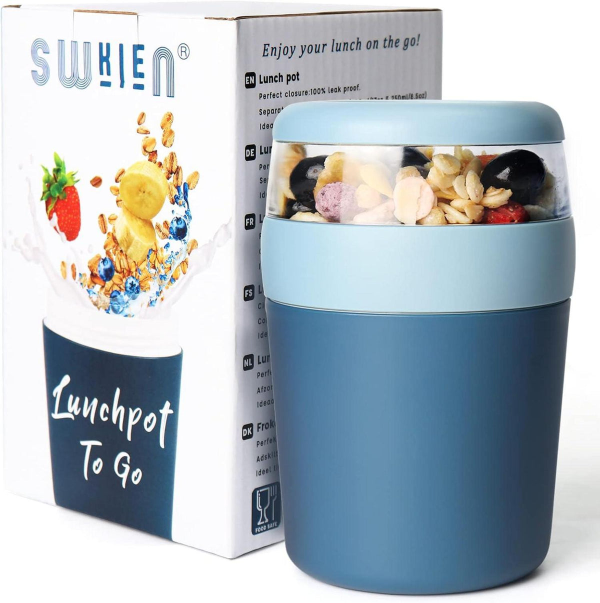 Auslaufsicherer Joghurtbecher to go mit Löffel 750ml Spülmaschinenfest