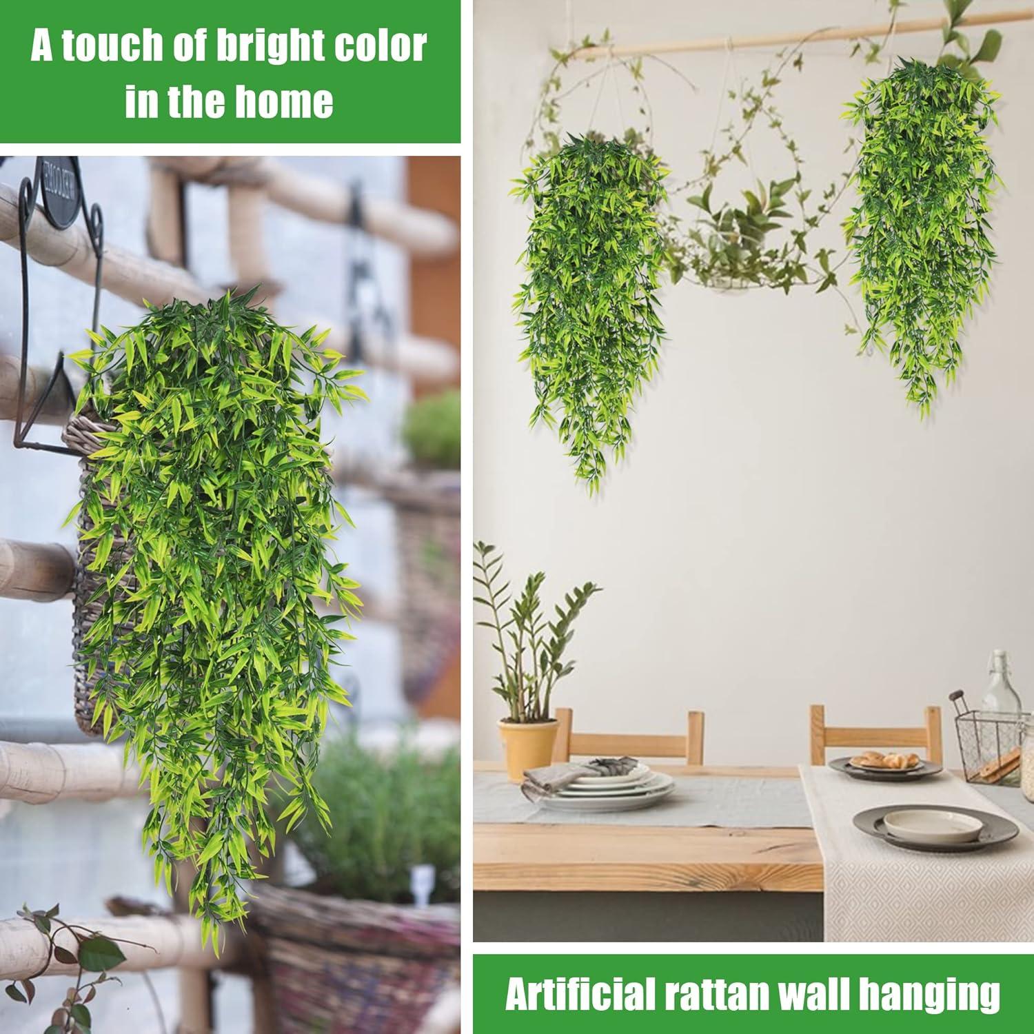 Künstliche Hängepflanze Bambus Blätter 80cm 4er Set Balkon Garten Deko