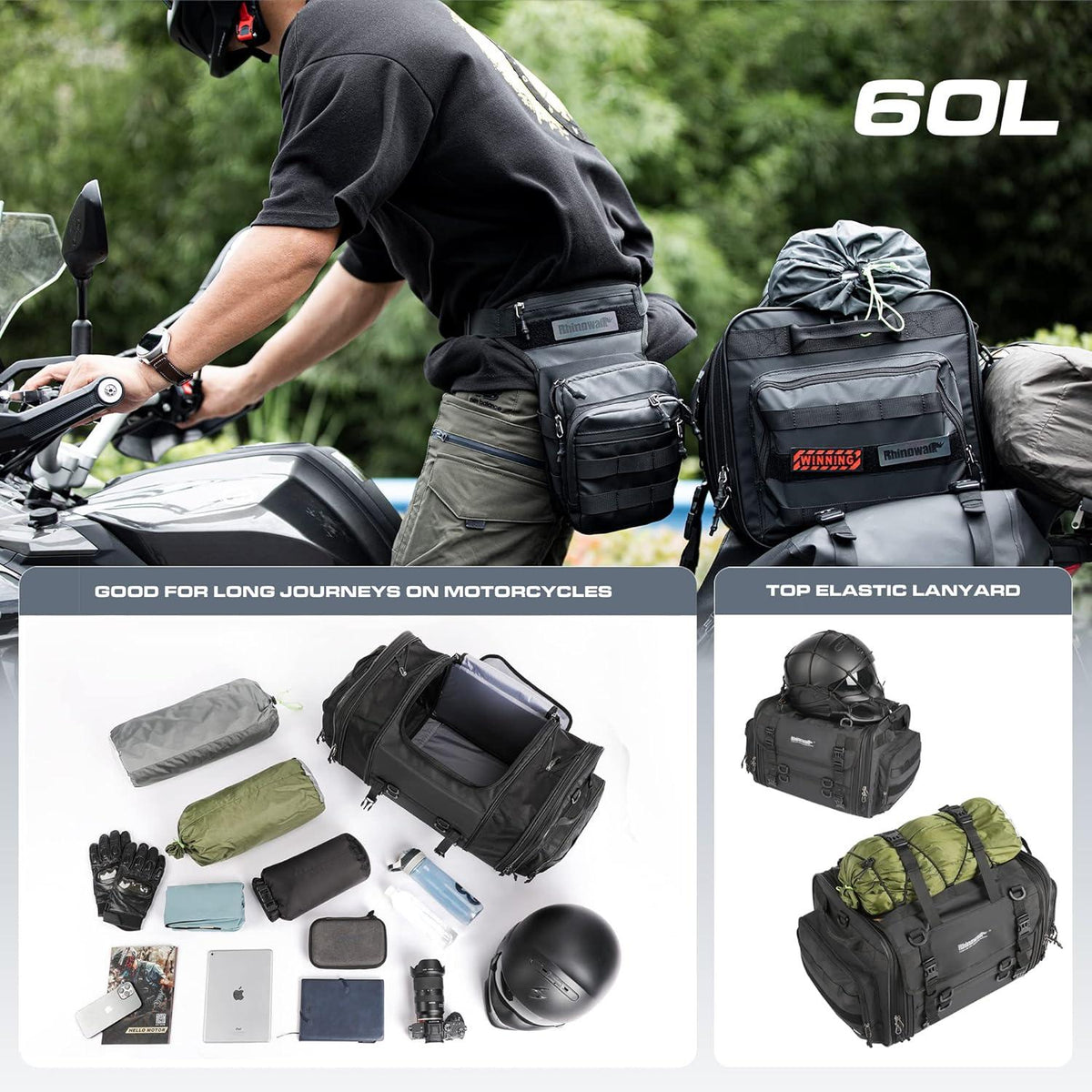 Motorrad Sitztaschen 40-60L Wasserdicht Rücksitztasche Gepäcktasche