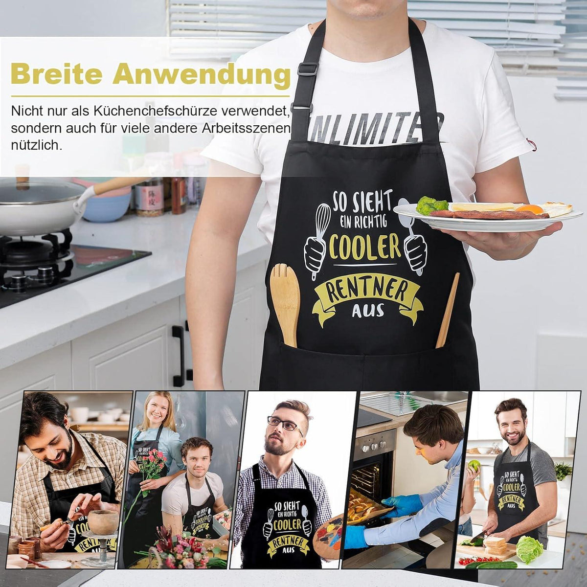 Rentner Geschenk Schürze Lustig Grillparty Weihnachten Männer Küchenschürze