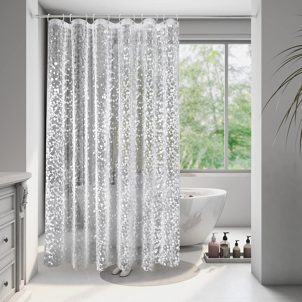 Duschvorhang 180x220 cm Transparent 3D Kieselsteine Muster Eva