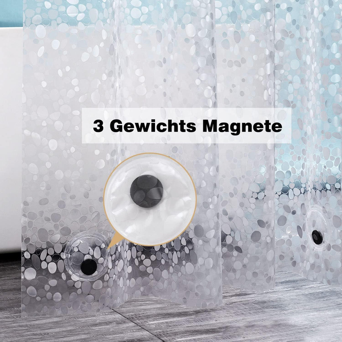 Duschvorhang 180x220 cm Transparent 3D Kieselsteine Muster Eva