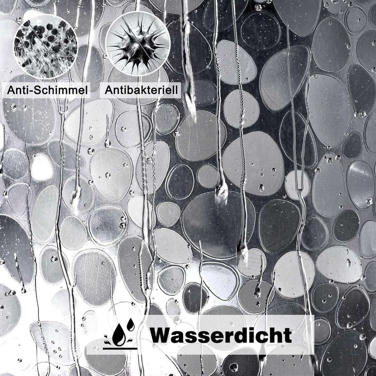 Duschvorhang 180x220cm Wasserdicht Transparent 3D Kieselsteine Eva mit Magnet
