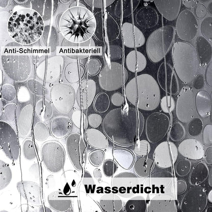 Duschvorhang 180x220cm Wasserdicht Transparent 3D Kieselsteine Eva mit Magnet