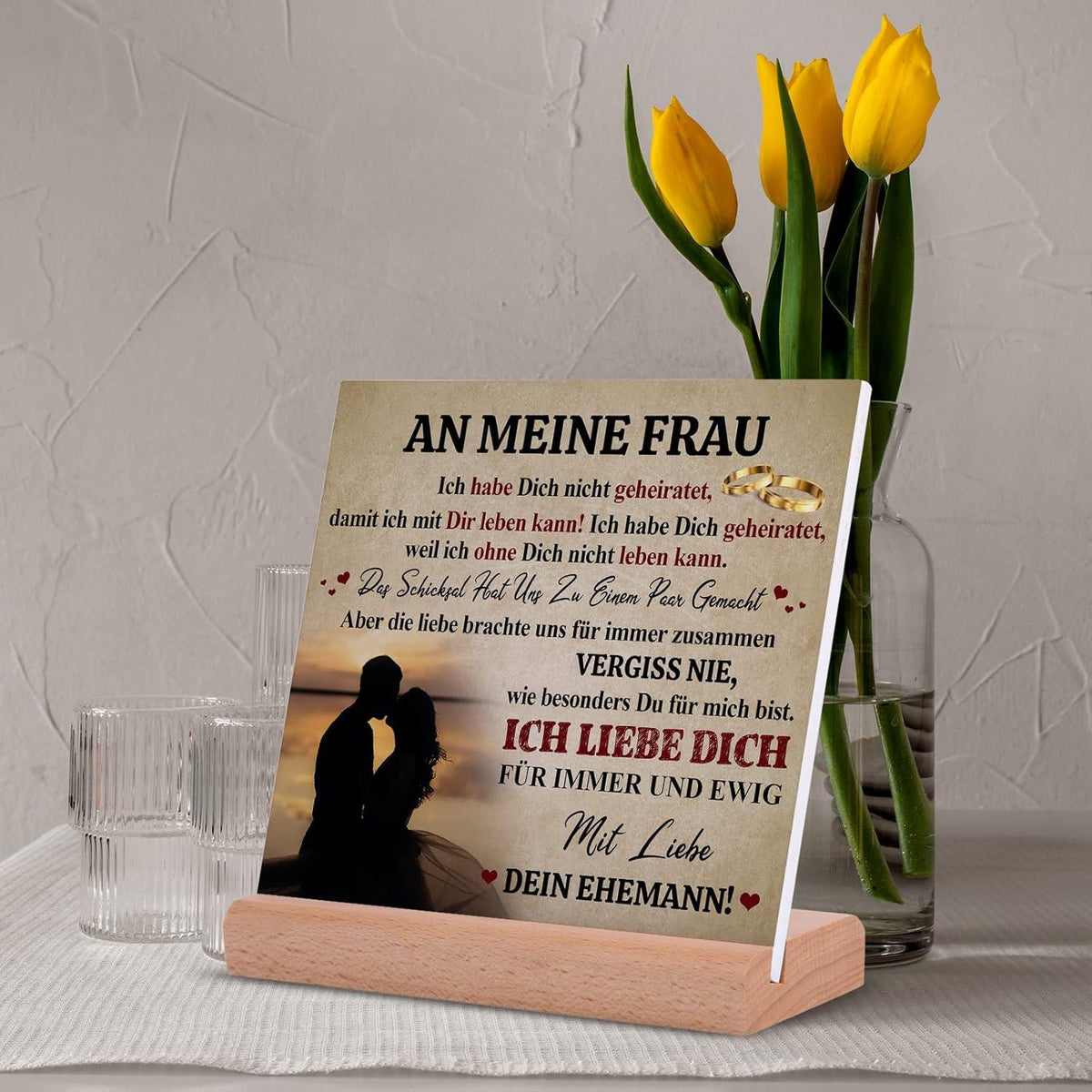 Deko Plakette Holzsockel Liebesgeschenk Ehefrau Acryl Ornament